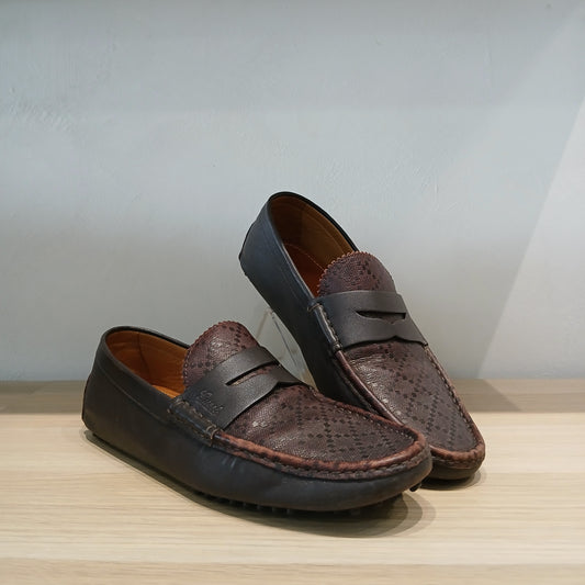 Gucci Brown Diamante Leather Penny Slip on Loafer