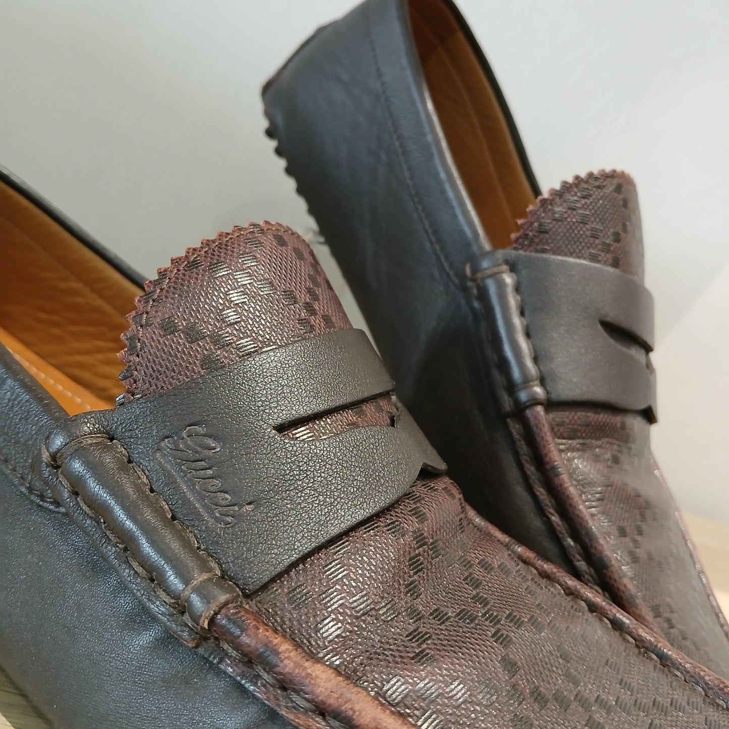 Gucci Brown Diamante Leather Penny Slip on Loafer