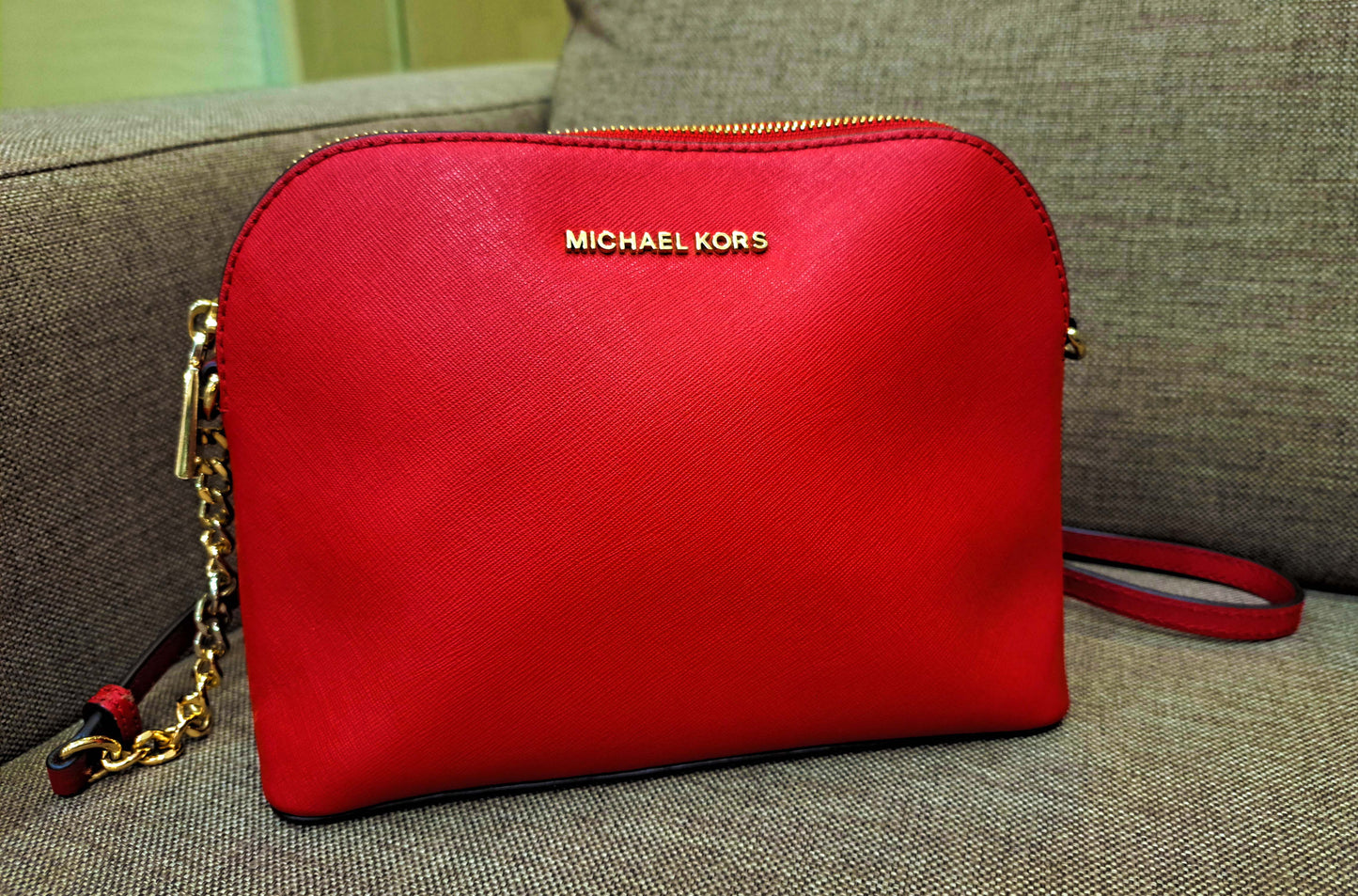 Michael Kors Women's Red Cindy Large Calf-Leather Cross-Body Bag