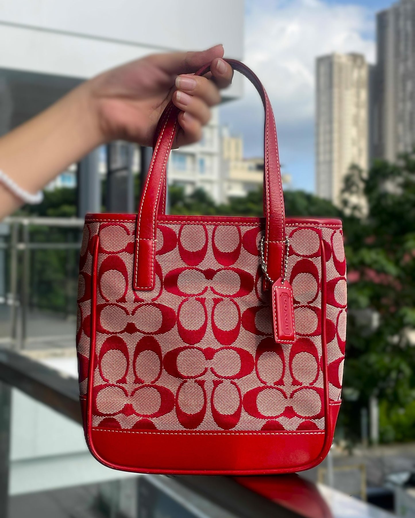 Coach Mini Lunch Tote Red Monogrammed Canvas