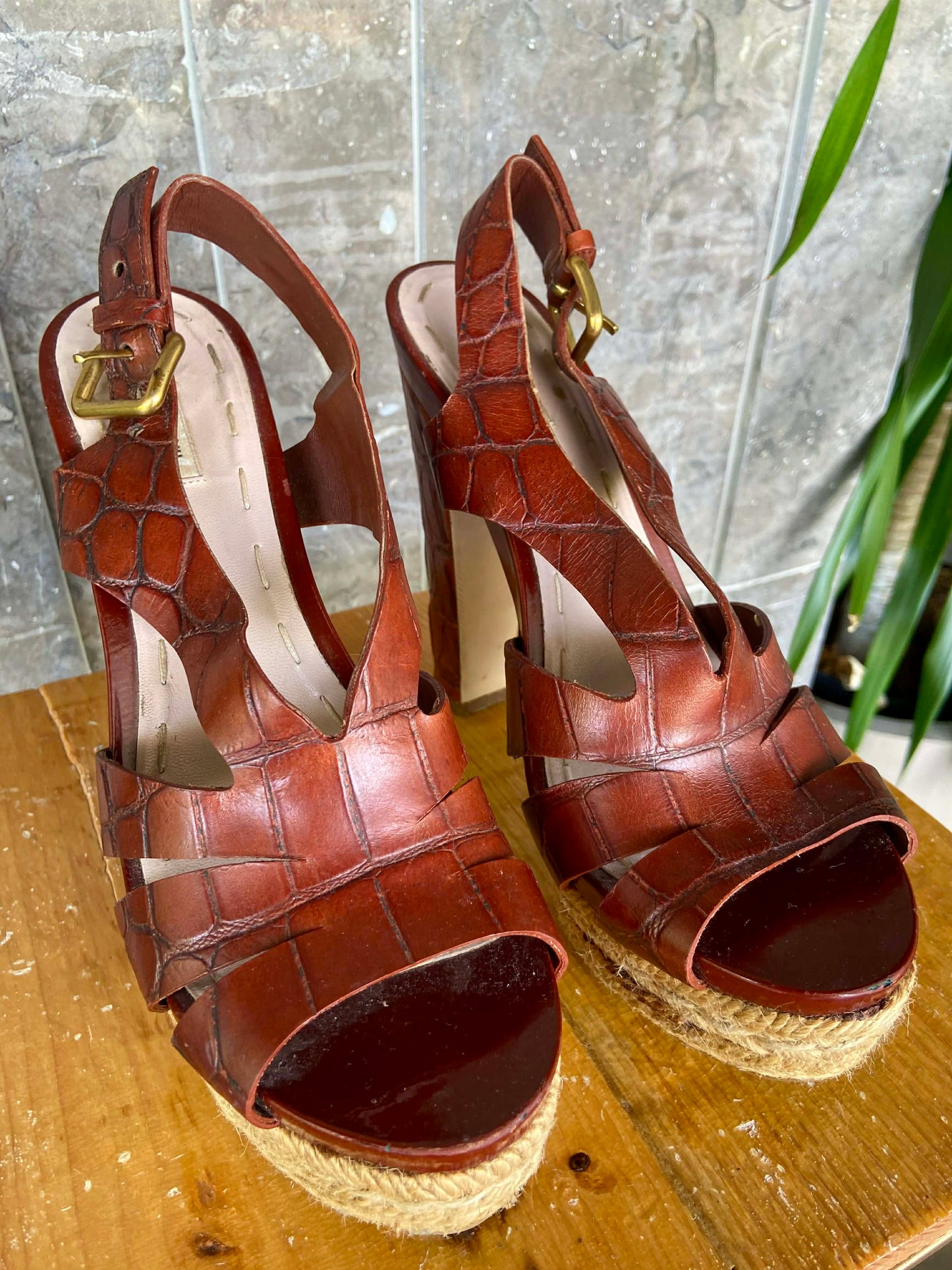 Miumiu embossed leather espadrille size7