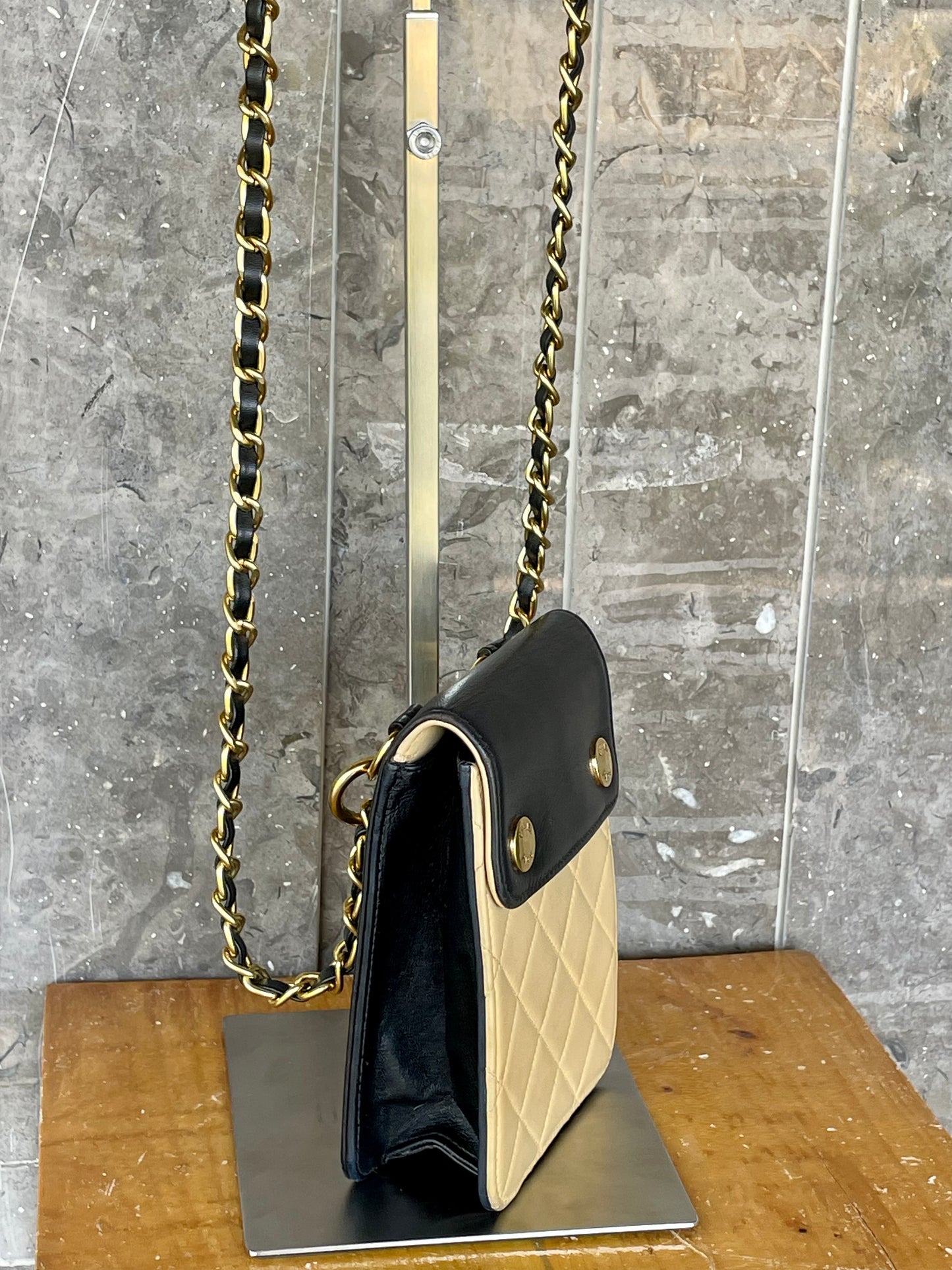 Chanel Matelasse Bicolore Pouch a Two-Tone Black and Beige Lambskin Shoulder Sling Bag