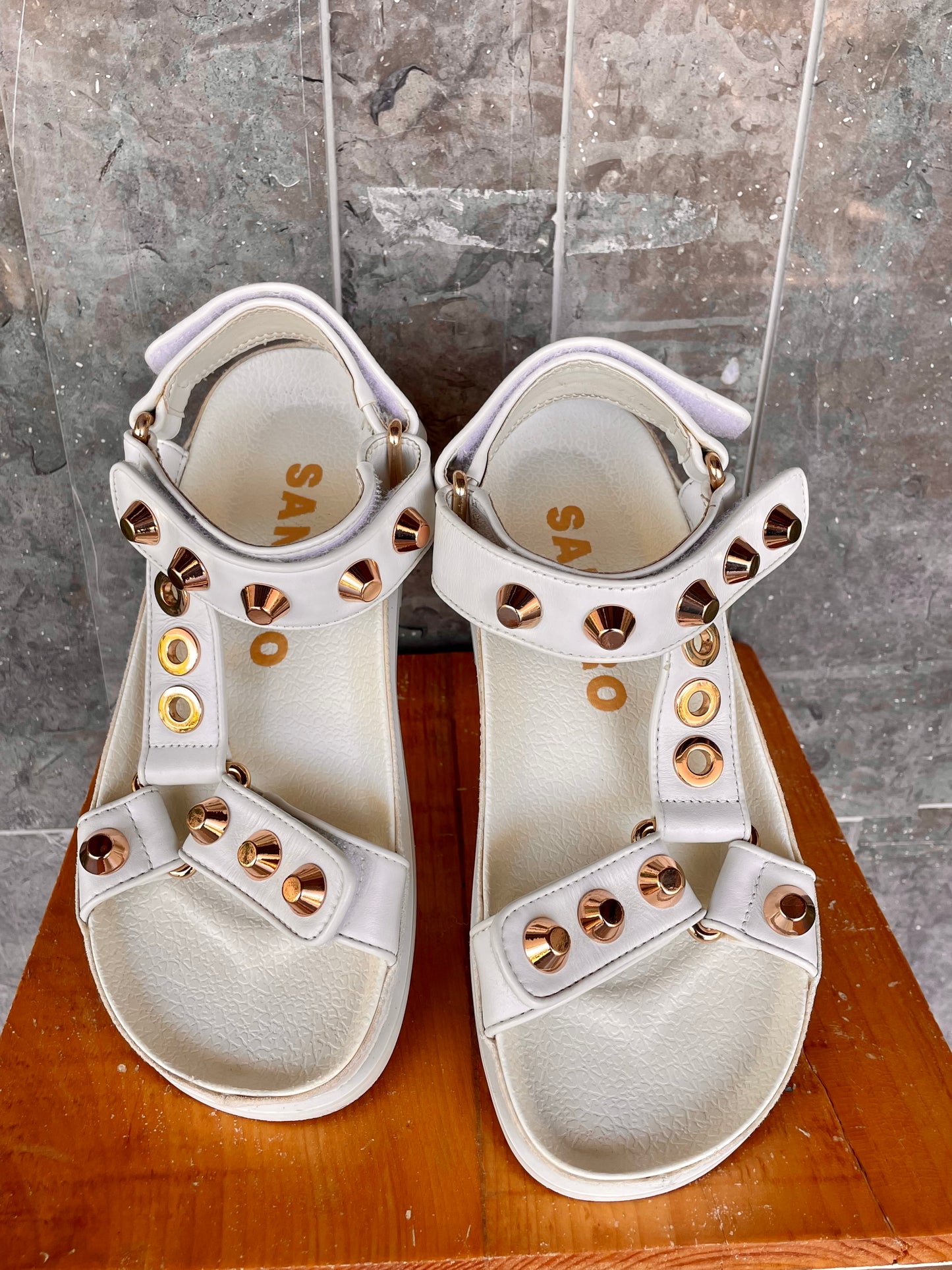 Sandro Elympia Style White Studded Leather Size 37