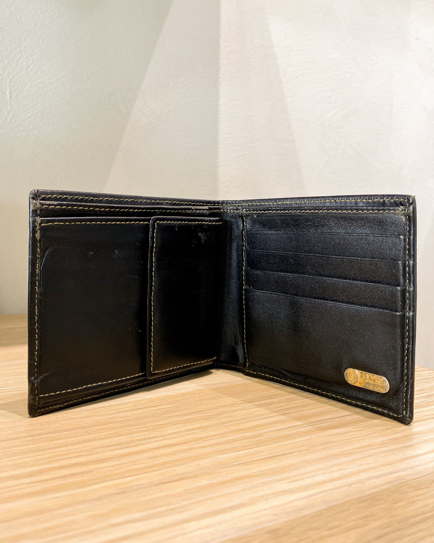 Fendi Pequin Bi-Fold Leather Wallet
