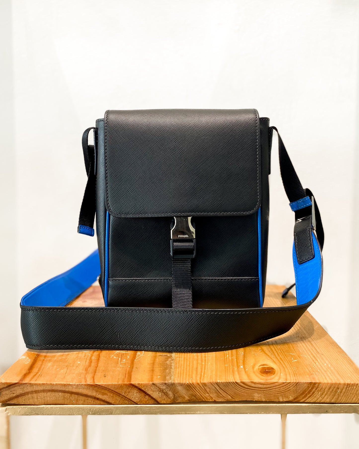 Prada Black Saffiano Buckle Flap