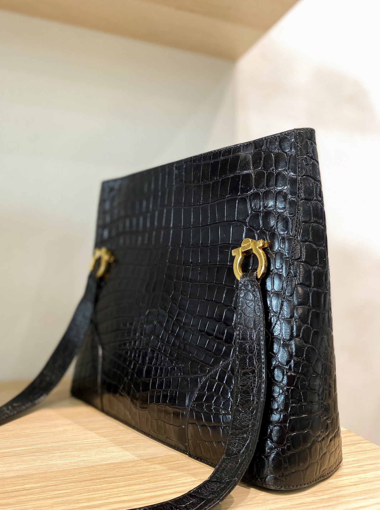 Salvatore Ferragamo Croc Embossed Shoulder Bag
