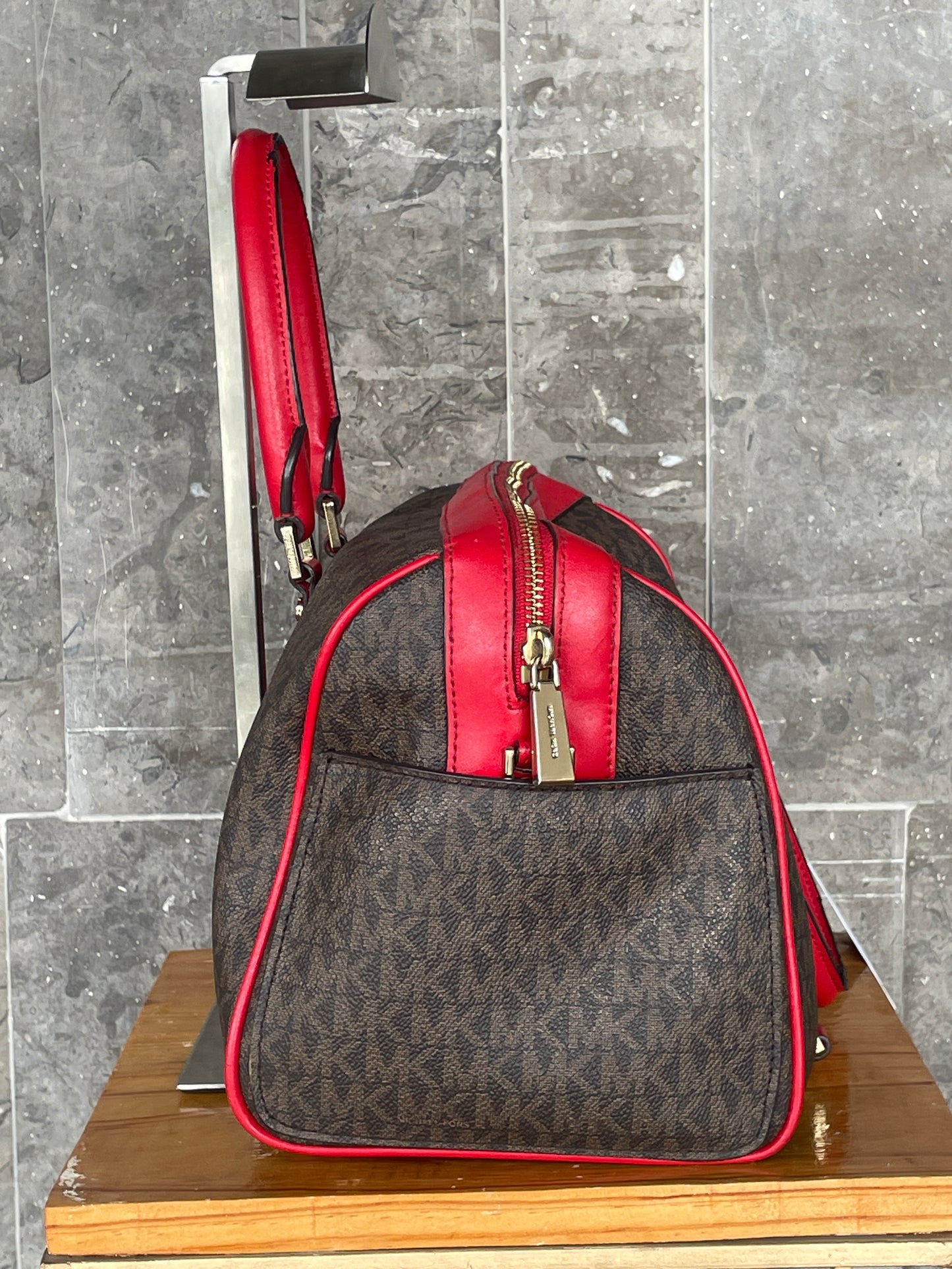 Michael Kors Bedford Travel Medium Logo Stripe Satchel