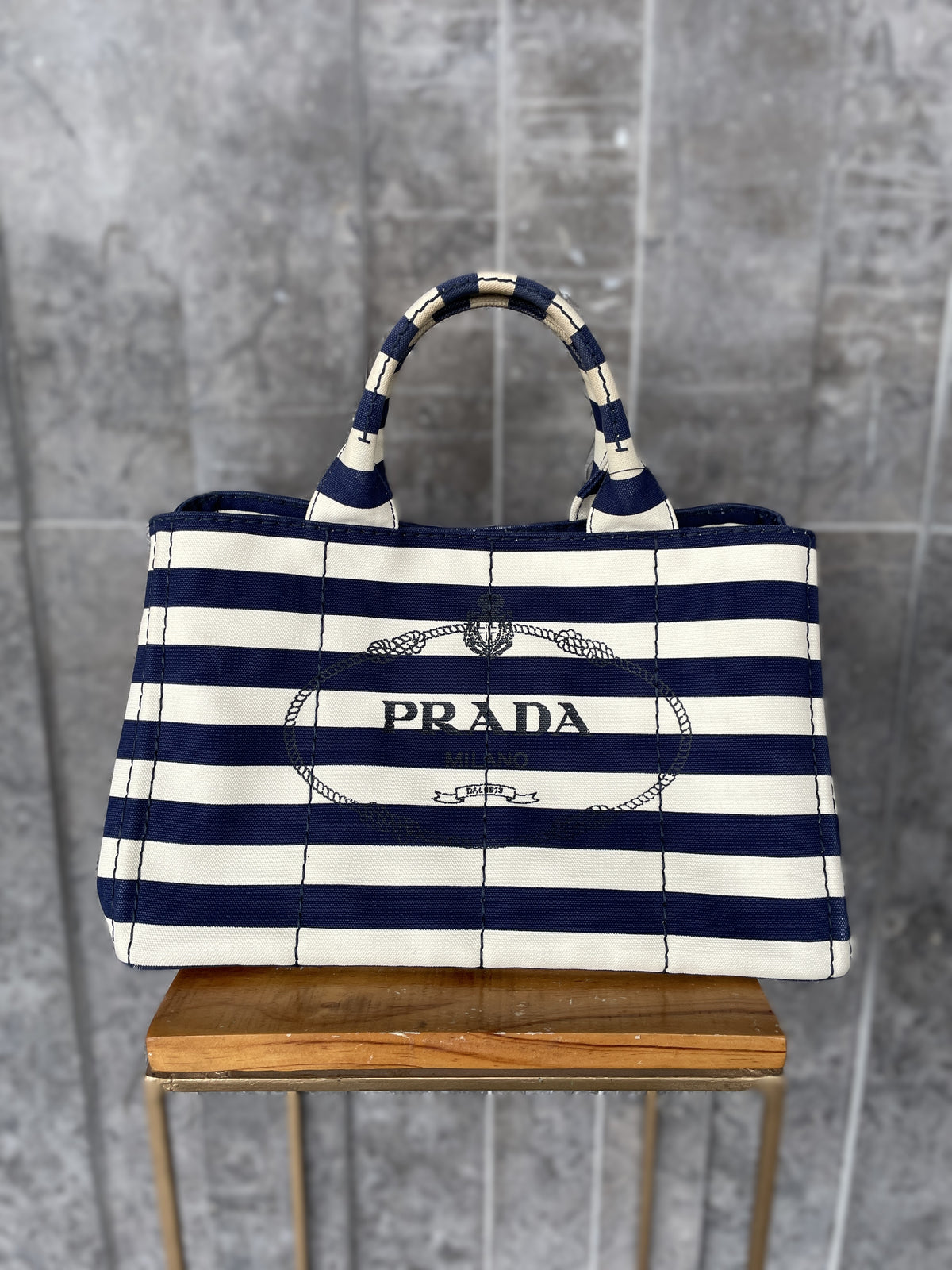 Prada Canapa Stripe Tote Bag