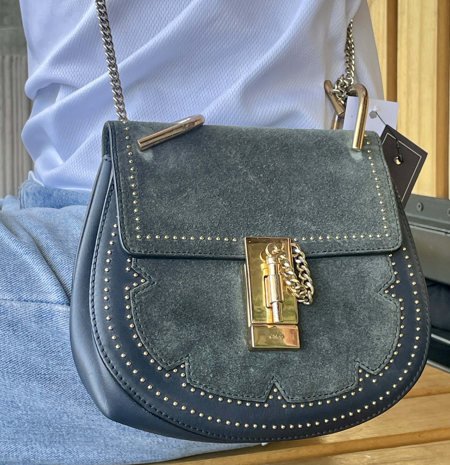Chloe Small Drew Studded Suede and Leather CrossBody Bag