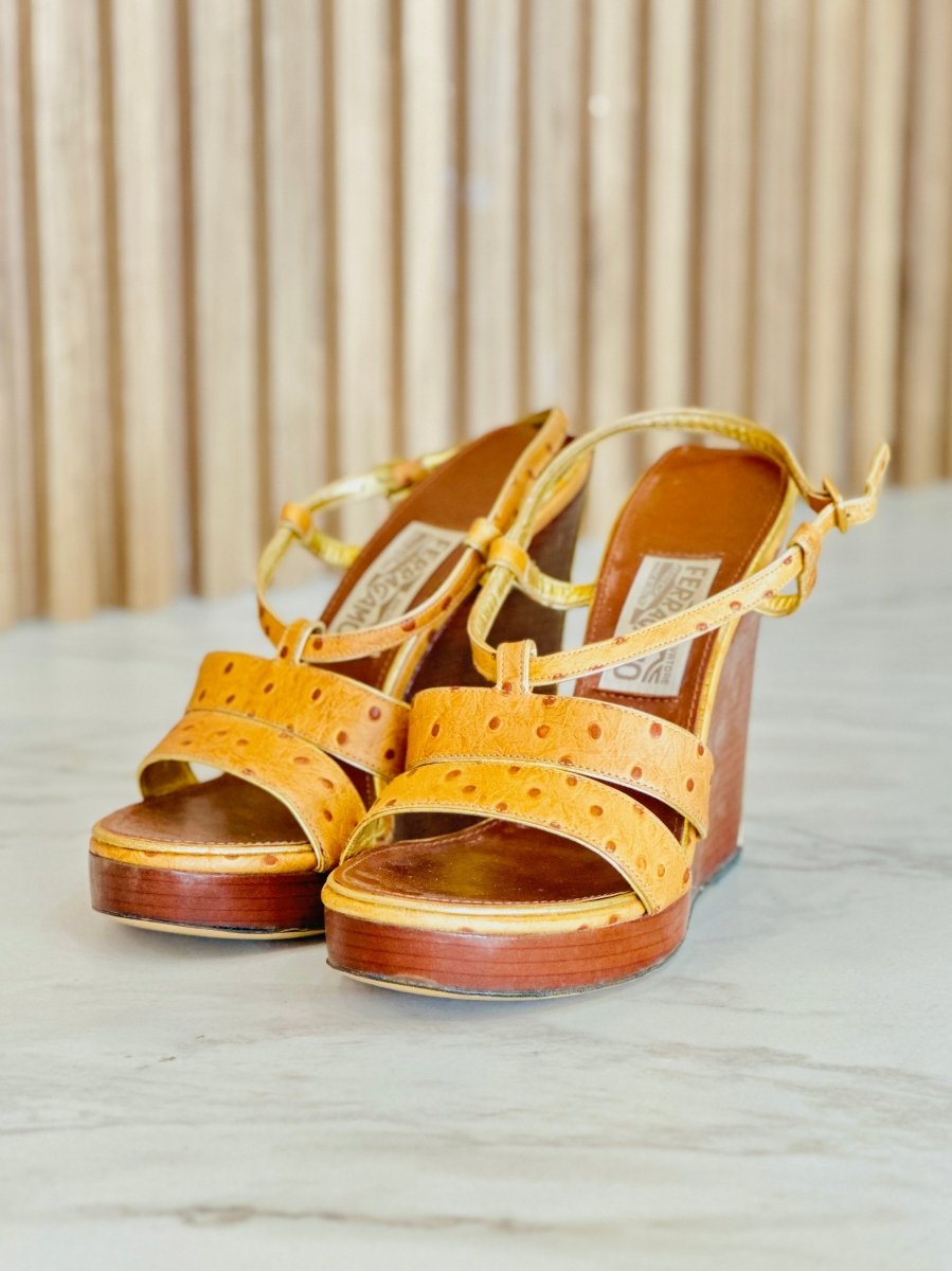 Salvatore Ferragamo Ostrich Embossed Tirzia Sandals - Élysée