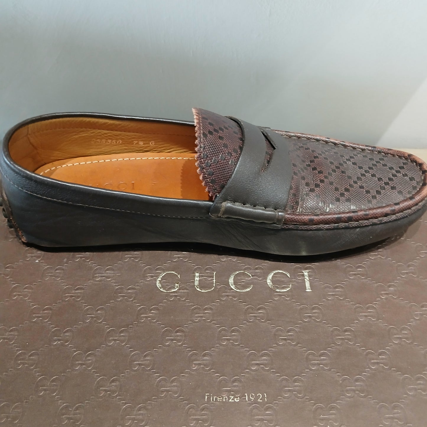 Gucci Brown Diamante Leather Penny Slip on Loafer
