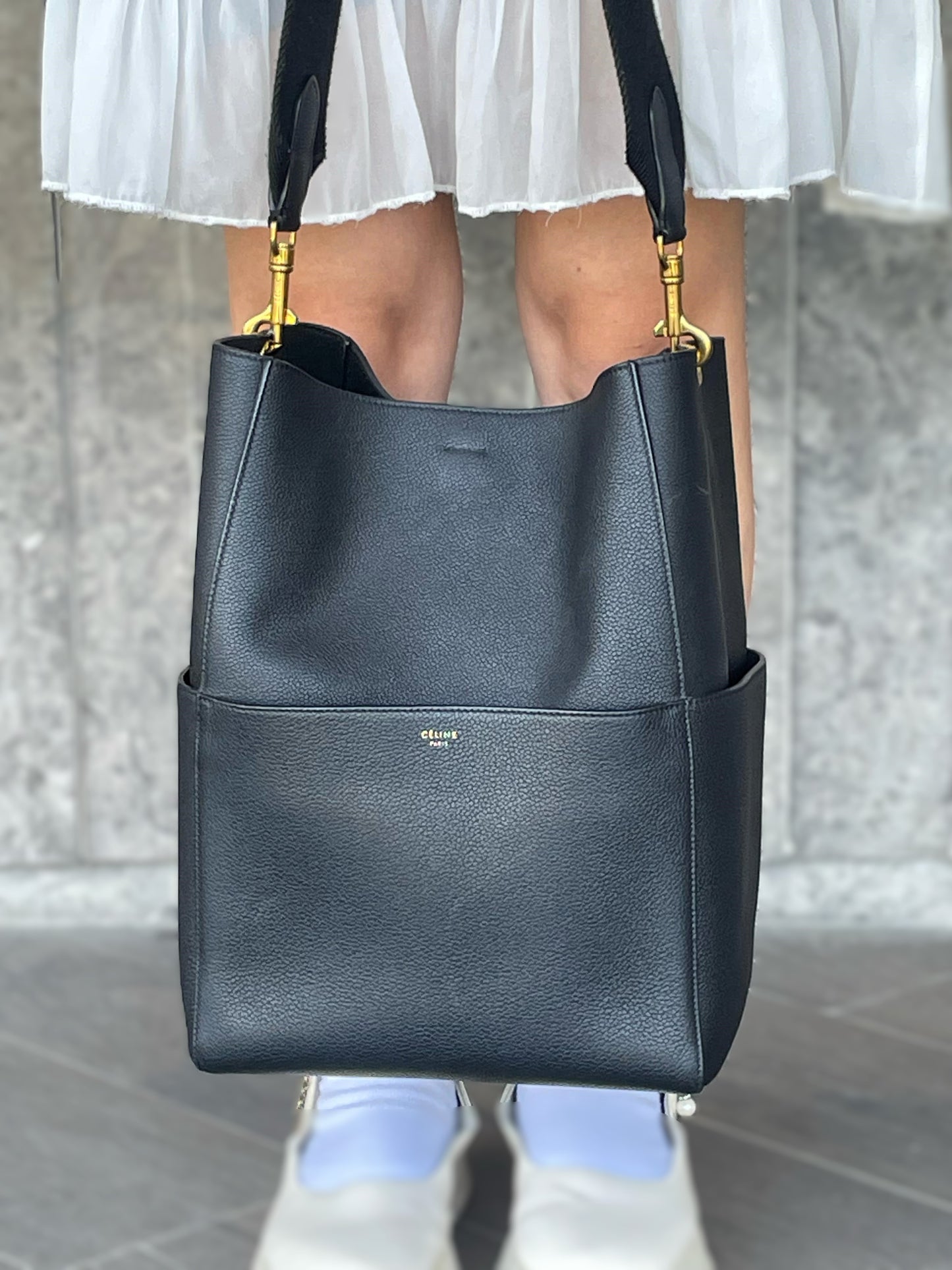 Celine Seau Sangle Black Bucket Bag