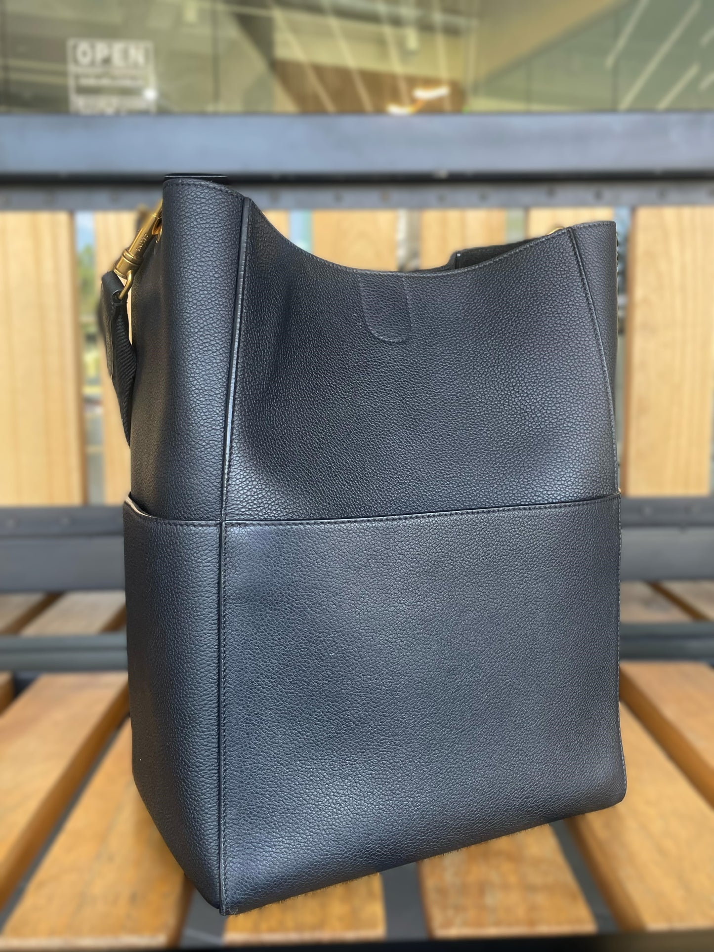 Celine Seau Sangle Black Bucket Bag