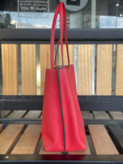 Tory Burch Perry red Pebble Leather Triple Compartment Tote/ Shoulder bag