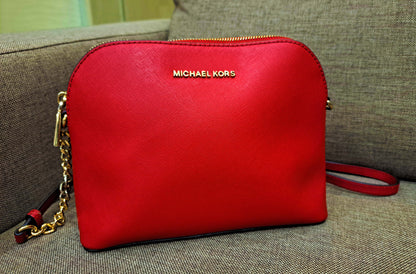 Michael Kors Women's Red Cindy Large Calf-Leather Cross-Body Bag