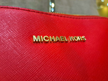 Michael Kors Women's Red Cindy Large Calf-Leather Cross-Body Bag