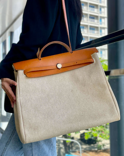 Hermes Herbag Naturale Toile Vache Hunter