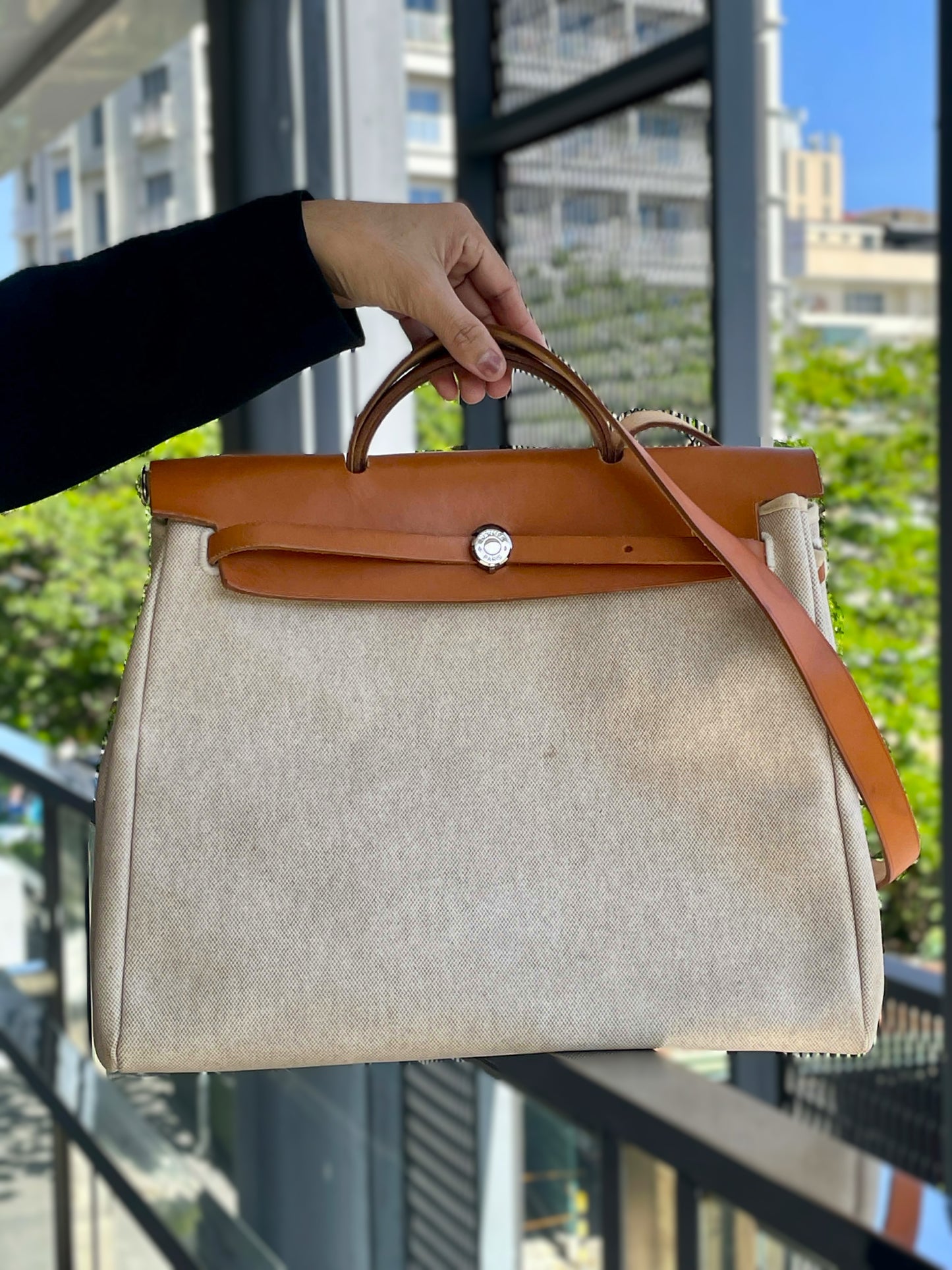 Hermes Herbag Naturale Toile Vache Hunter