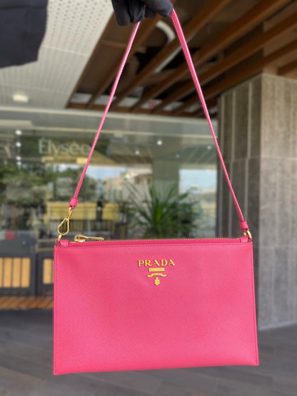 Prada Pink Saffiano Leather Pouch