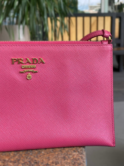 Prada Pink Saffiano Leather Pouch