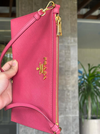 Prada Pink Saffiano Leather Pouch