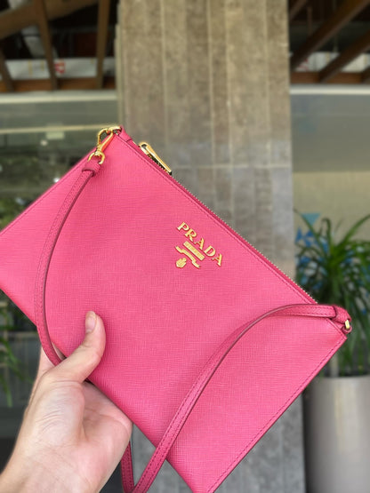 Prada Pink Saffiano Leather Pouch