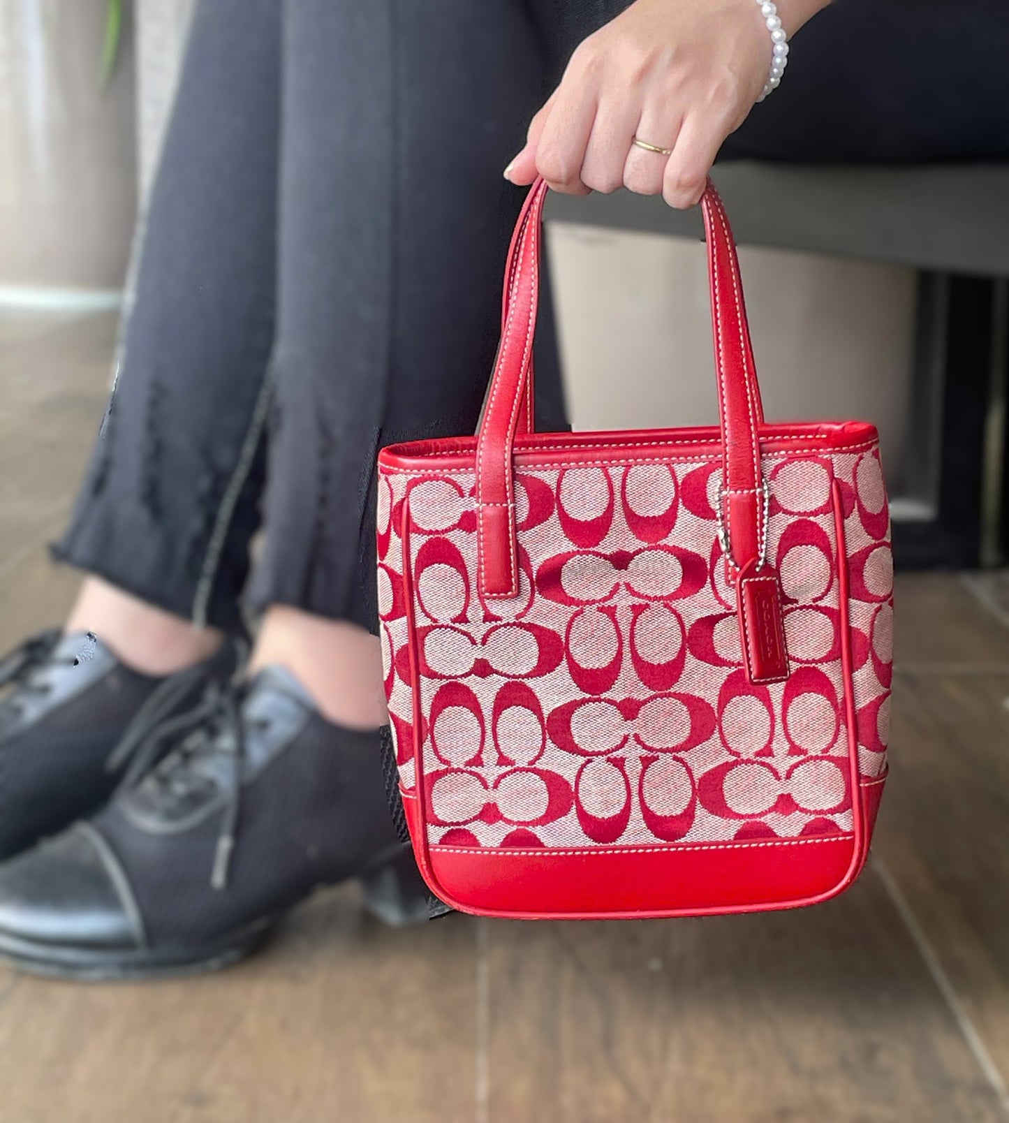 Coach Mini Lunch Tote Red Monogrammed Canvas