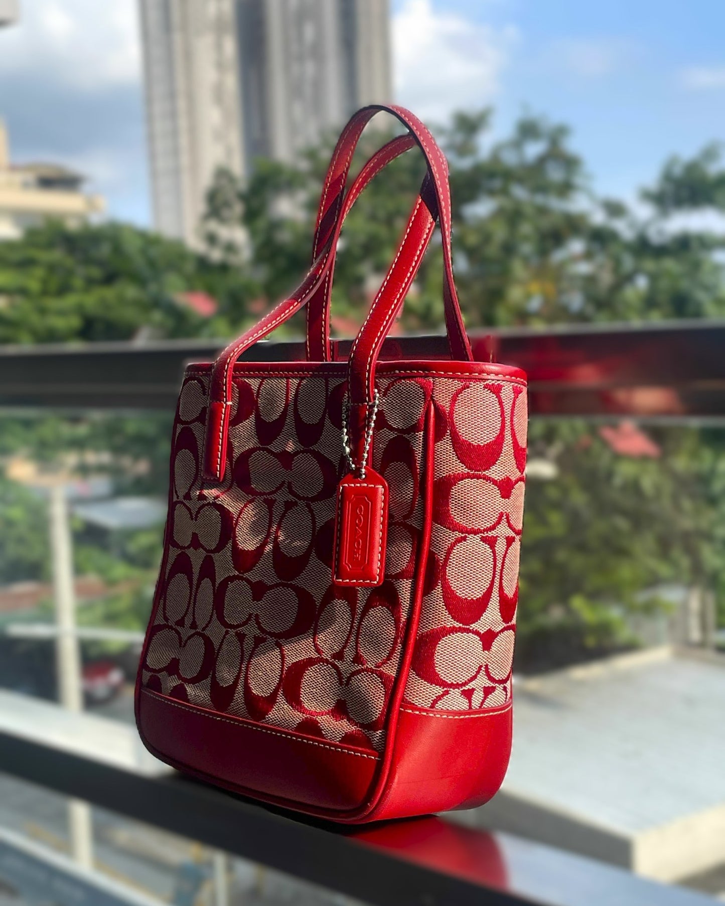 Coach Mini Lunch Tote Red Monogrammed Canvas