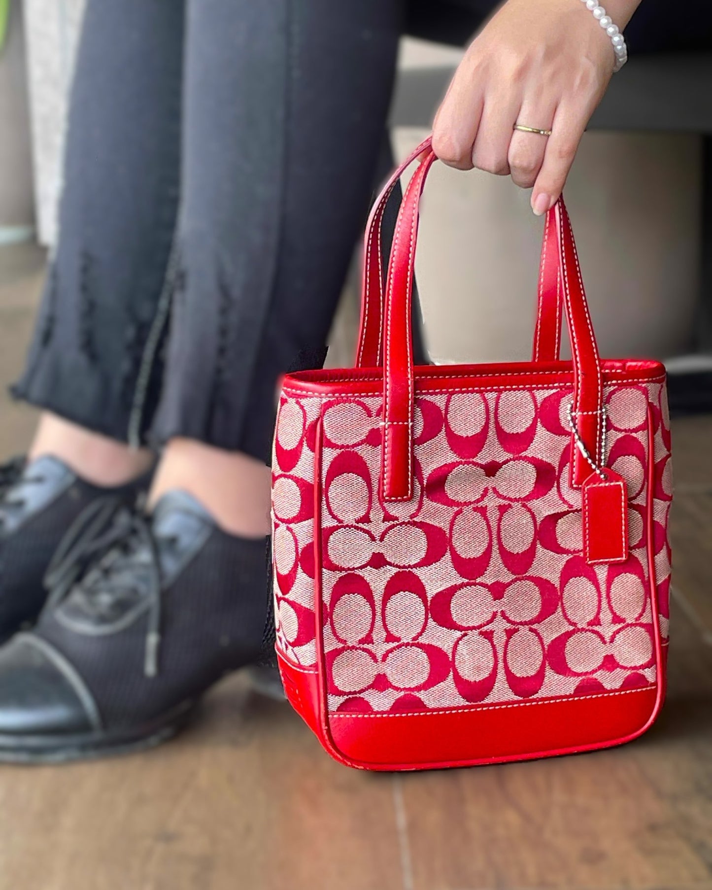 Coach Mini Lunch Tote Red Monogrammed Canvas