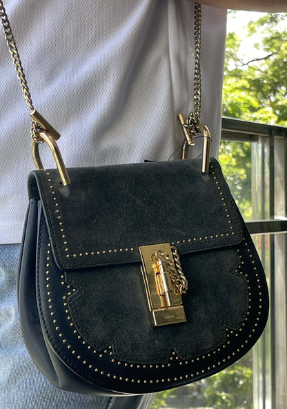 Chloe Small  Drew Studded Suede and Leather  CrossBody Bag