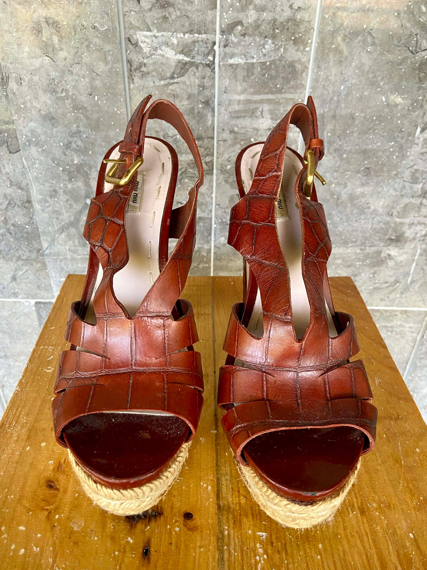 Miumiu embossed leather espadrille size7