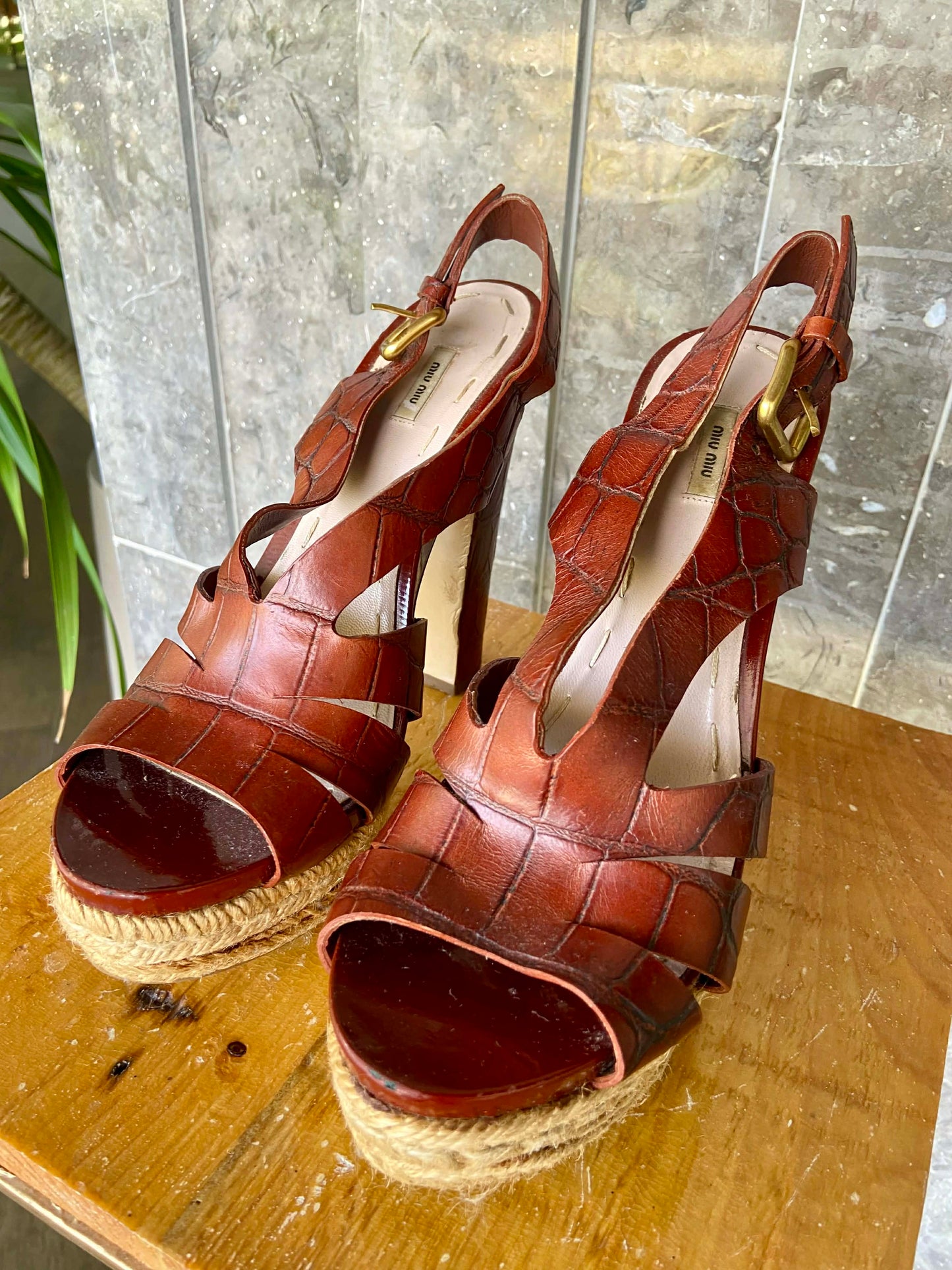 Miumiu embossed leather espadrille size7