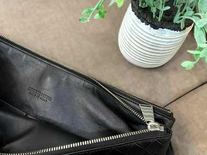 Bottega Veneta Unisex Triple Pouch Black Leather Cross Body Bag