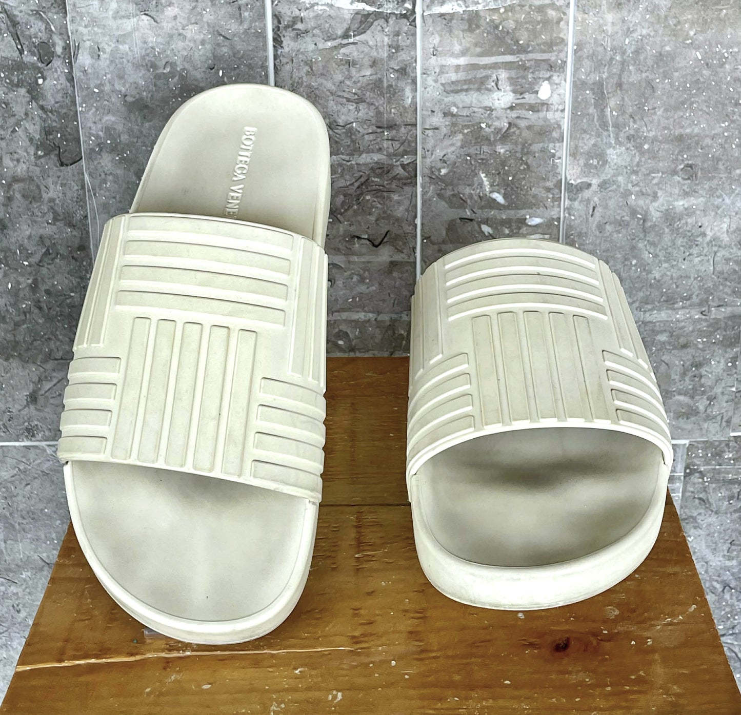 Bottega Veneta Rubber Slides in Sea Salt Color US 40