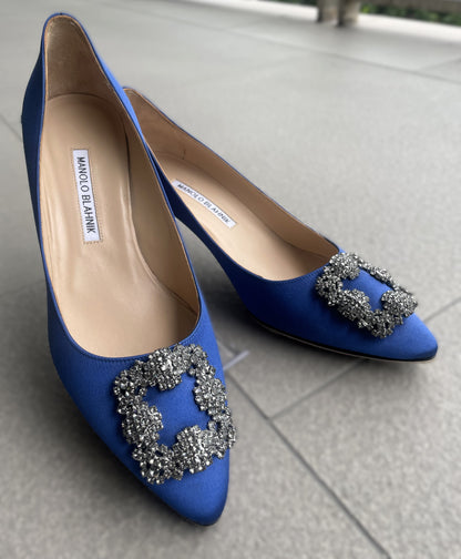 Manolo Blahnik Blue Satin Hangisi US 9