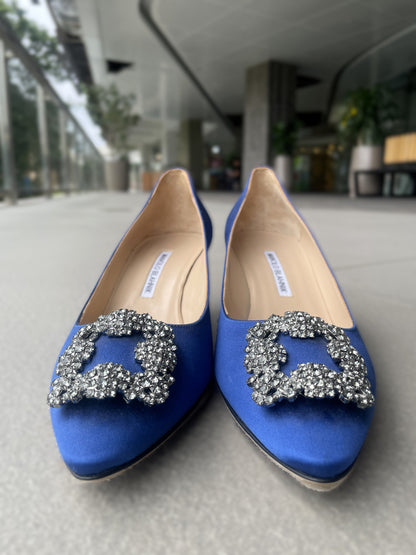 Manolo Blahnik Blue Satin Hangisi US 9