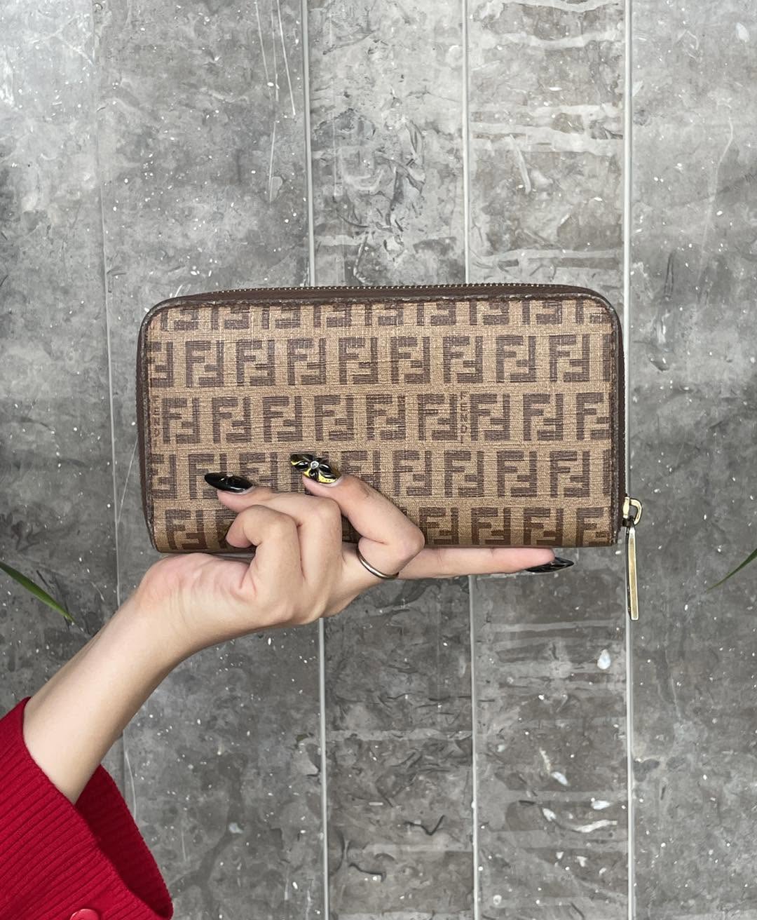 Fendi Zucchino Forever Zip Around Wallet