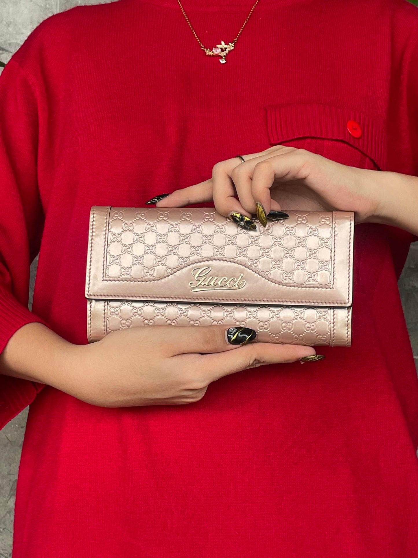 Gucci Pink Guccissima Embossed Patent Leather
