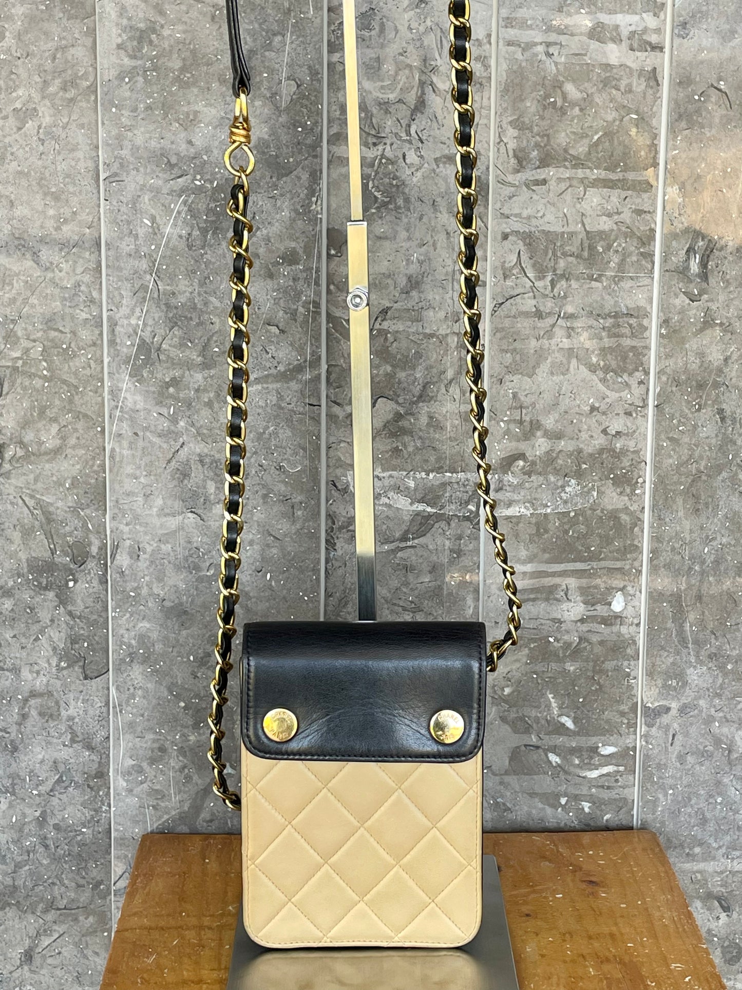 Chanel Matelasse Bicolore  Pouch a Two-Tone Black and Beige Lambskin Shoulder Sling Bag