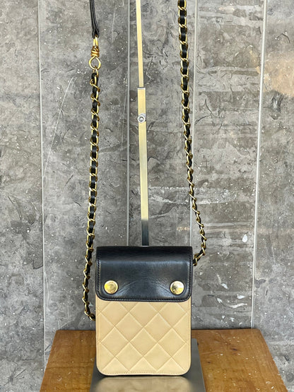 Chanel Matelasse Bicolore  Pouch a Two-Tone Black and Beige Lambskin Shoulder Sling Bag