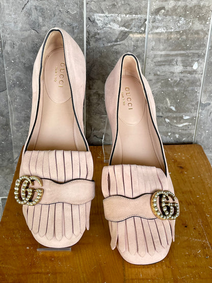 Gucci Marmont Fringe Suede Pumps Pink Loafer size 36