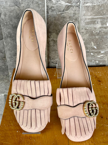 Gucci Marmont Fringe Suede Pumps Pink Loafer size 36