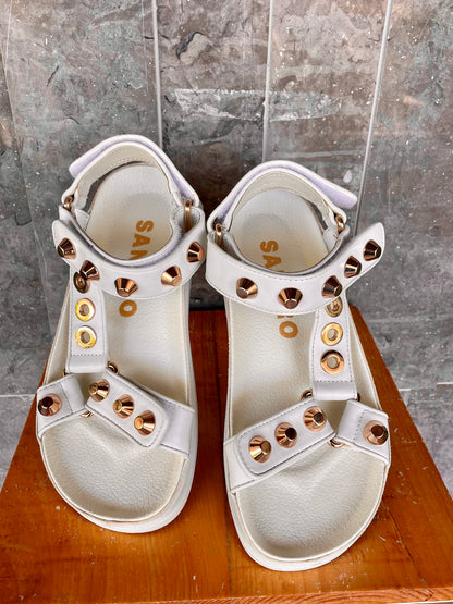 Sandro Elympia Style White Studded Leather Size 37
