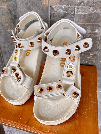 Sandro Elympia Style White Studded Leather Size 37