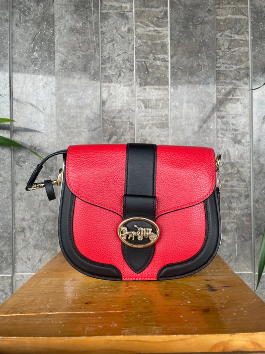 Coach Georgie Saddle Bag in Colorblock Bright Poppy Multi