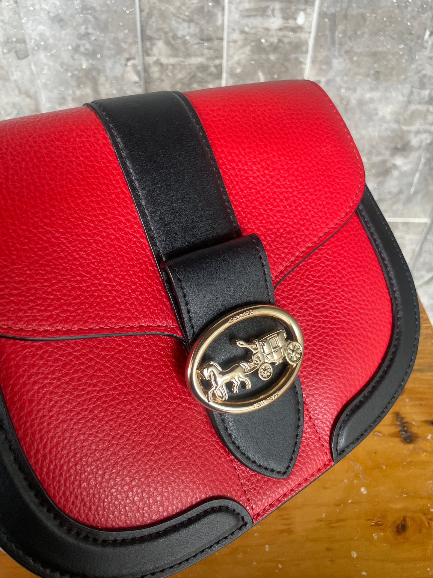Coach Georgie Saddle Bag in Colorblock Bright Poppy Multi