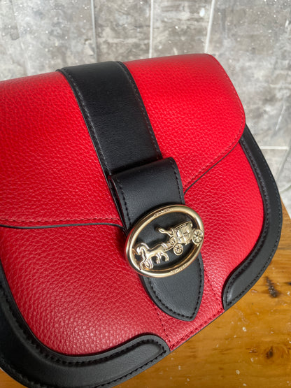 Coach Georgie Saddle Bag in Colorblock Bright Poppy Multi