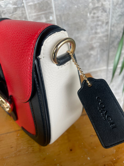 Coach Georgie Saddle Bag in Colorblock Bright Poppy Multi