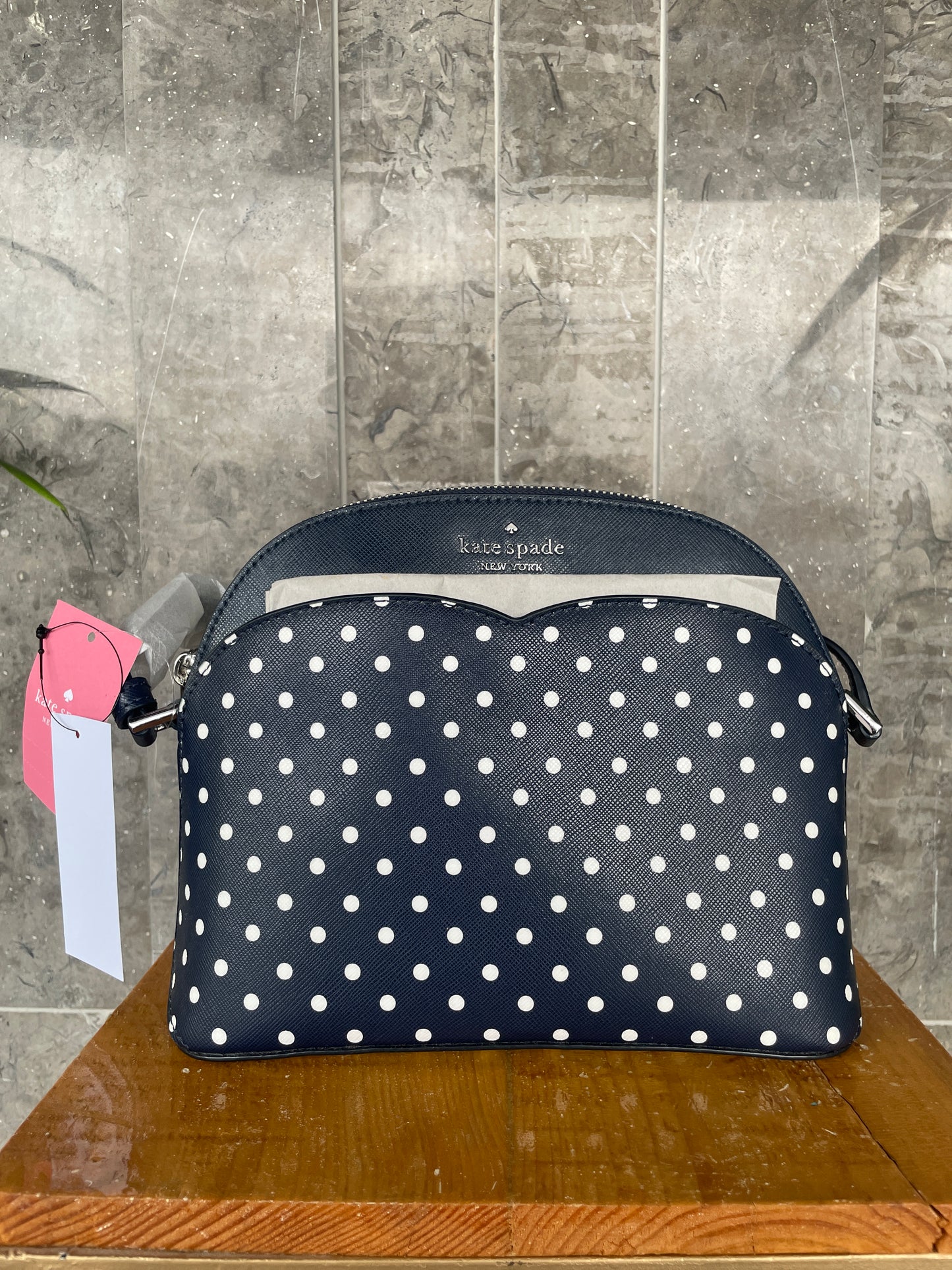 Kate Spade Payton Dome Navy Blue Polka Dot Crossbody