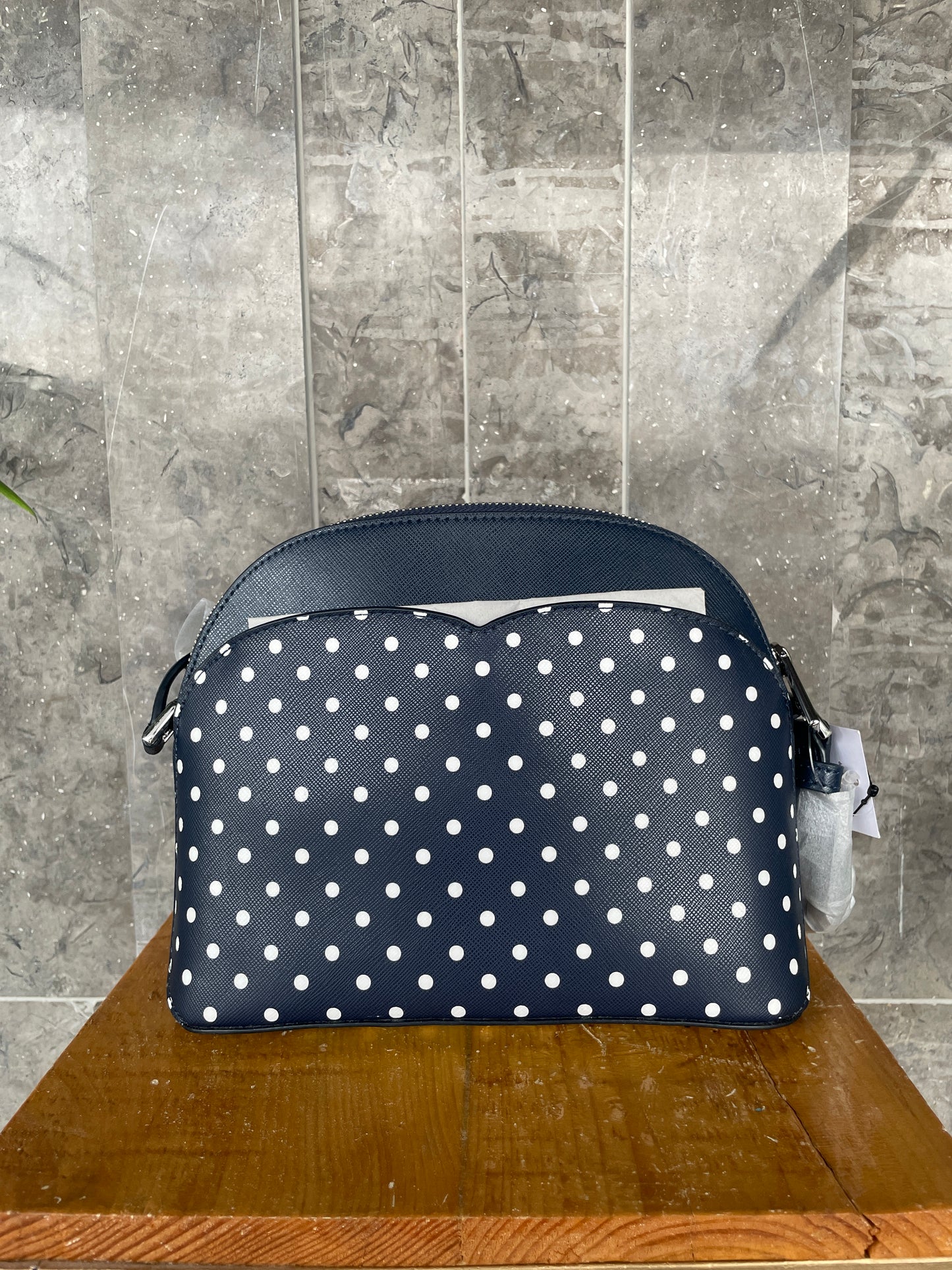 Kate Spade Payton Dome Navy Blue Polka Dot Crossbody